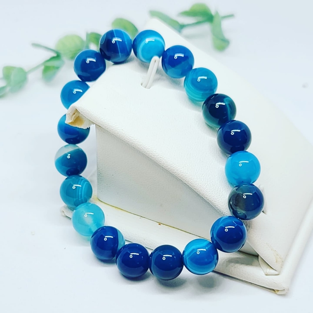 Blue Lace Agate beaded bracelet 10 mm